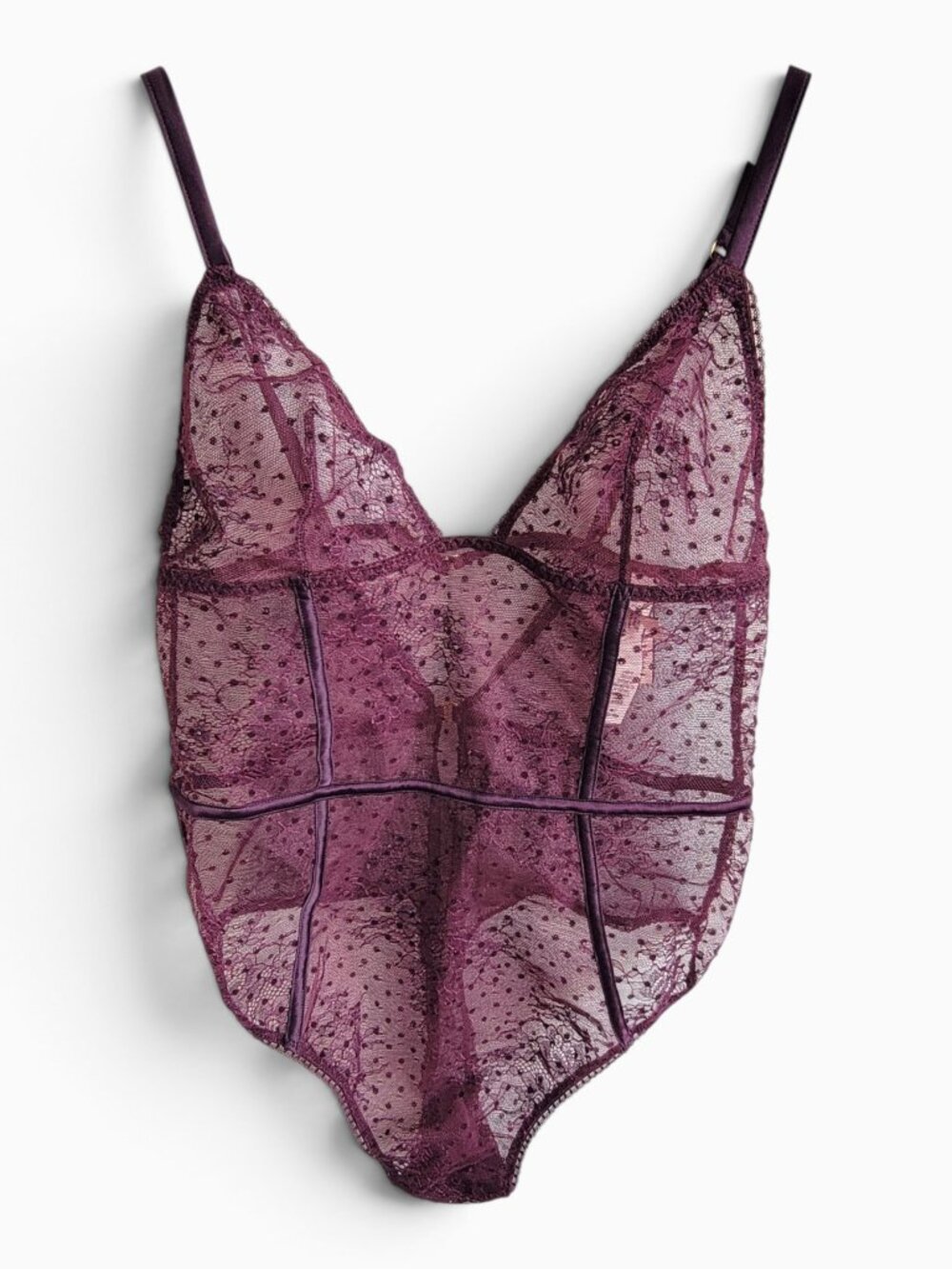 Victoria's Secret NWT Plum Lace Teddy M Sheer Corset Bodysuit Lingerie